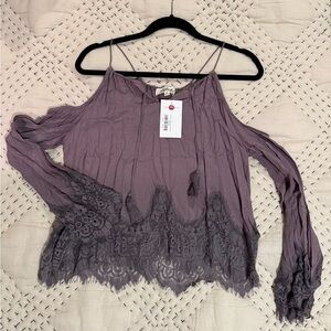 Listicle Cold Shoulder Lace Top with Bell Sleeve Sz S NWT